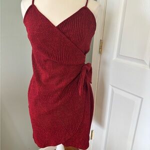 Red Wrap-Front Sparkle Slip Dress - Womens